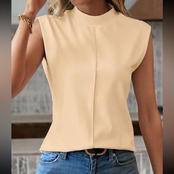 Classic Waffle Mock Cowl Neck Cap Sleeve Work Office Casual Top Blouse Shirt - Picture 14 of 16